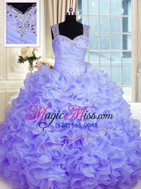 Custom Designed Lavender Sleeveless Beading and Ruffles Floor Length 15th Birthday Dress