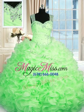 Artistic Straps Sleeveless Organza Quinceanera Dresses Beading and Ruffles Zipper