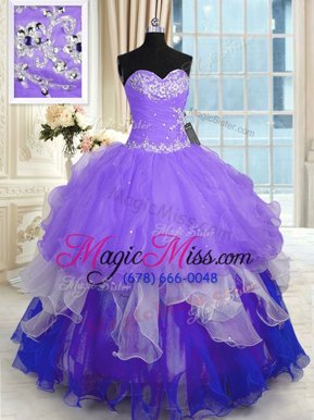 Popular Floor Length Multi-color Vestidos de Quinceanera Organza Sleeveless Beading and Ruffles