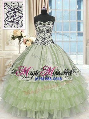 Flare Yellow Green Sweetheart Lace Up Beading and Embroidery and Ruffled Layers Sweet 16 Dresses Sleeveless