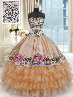 Adorable Orange Taffeta Lace Up Sweetheart Sleeveless Floor Length Quinceanera Dress Beading and Embroidery and Ruffles