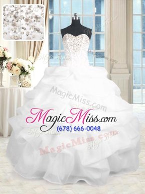 Romantic White Lace Up Sweetheart Beading and Ruffles 15th Birthday Dress Organza Sleeveless