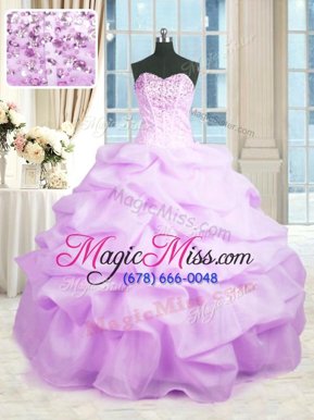 Fine Organza Sleeveless Floor Length Quinceanera Gown and Beading and Ruffles