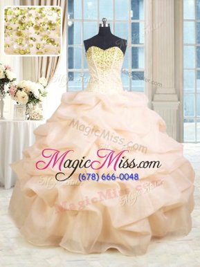 Simple Champagne Sleeveless Beading and Ruffles Floor Length Vestidos de Quinceanera