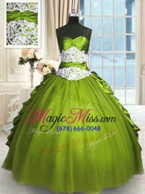 Popular Olive Green Sleeveless Floor Length Beading and Lace and Appliques and Ruching Lace Up Quinceanera Gowns