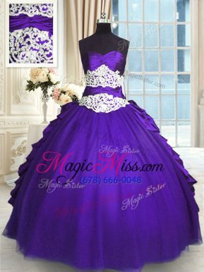 High Quality Sleeveless Beading and Lace and Appliques and Ruching and Pick Ups Lace Up Quinceanera Dress