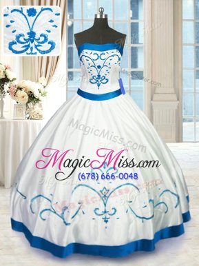 Excellent White Strapless Lace Up Beading and Embroidery Sweet 16 Dress Sleeveless