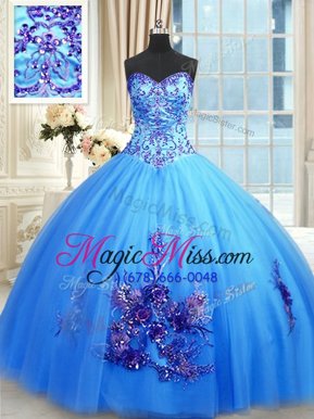 Discount Sleeveless Beading and Appliques and Embroidery Lace Up Quinceanera Gown