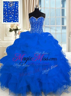 High End Sleeveless Lace Up Floor Length Beading and Ruffles Vestidos de Quinceanera