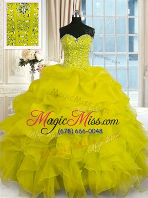 Delicate Floor Length Ball Gowns Sleeveless Yellow Vestidos de Quinceanera Lace Up