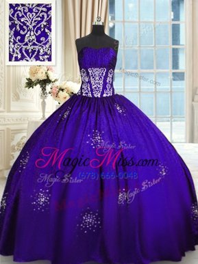 Smart Sleeveless Floor Length Beading and Appliques and Ruching Lace Up Quinceanera Gowns with Purple