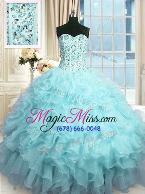 Sexy Sequins Floor Length Baby Blue Vestidos de Quinceanera Sweetheart Sleeveless Lace Up