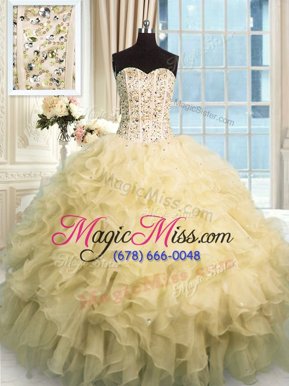 Beautiful Champagne Sweetheart Neckline Beading and Ruffles Sweet 16 Dresses Sleeveless Lace Up