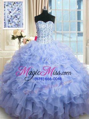 Glamorous Lavender Lace Up Sweetheart Beading and Ruffles Quinceanera Dresses Organza Sleeveless