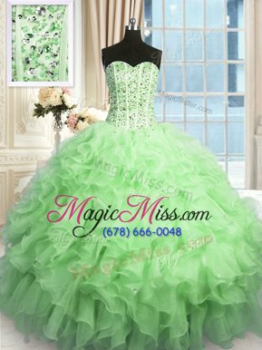 Ideal Organza Sleeveless Floor Length Sweet 16 Quinceanera Dress and Beading and Ruffles