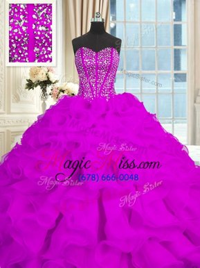 Sumptuous Purple Sleeveless Brush Train Beading and Ruffles With Train Quinceanera Dress