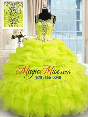 Pretty Floor Length Yellow Green Quinceanera Dresses Organza Sleeveless Beading and Ruffles