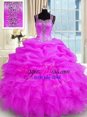 Great Sleeveless Zipper Floor Length Beading and Ruffles 15 Quinceanera Dress