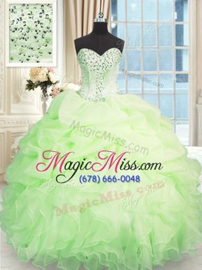 Stunning Apple Green Sweetheart Neckline Beading and Ruffles Quinceanera Gowns Sleeveless Lace Up