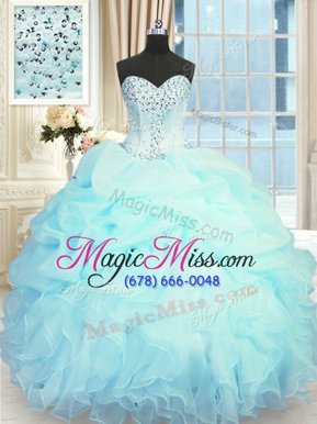 Flirting Light Blue Sleeveless Beading and Ruffles and Pick Ups Floor Length 15th Birthday Dress