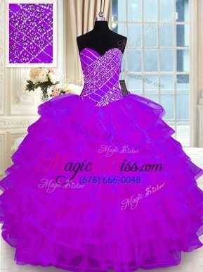 Hot Selling Purple Sweetheart Lace Up Beading and Ruffled Layers Quinceanera Dresses Sleeveless