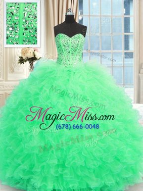 Latest Sweetheart Sleeveless Tulle Sweet 16 Dresses Beading and Ruffles Lace Up