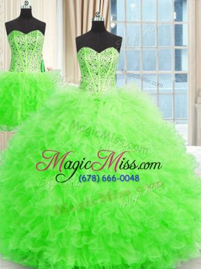 Dramatic Three Piece Strapless Lace Up Beading and Ruffles Sweet 16 Dresses Sleeveless