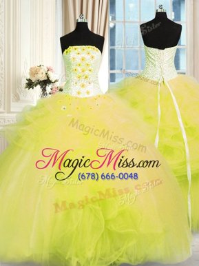 Vintage Floor Length Lace Up Sweet 16 Dresses Yellow Green and In for Military Ball and Sweet 16 and Quinceanera with Beading and Ruffles