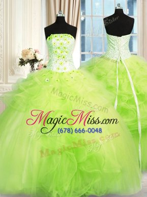 Most Popular Lace Up Strapless Beading and Ruffles 15 Quinceanera Dress Tulle Sleeveless