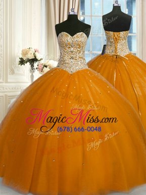 Fashion Sequins Floor Length Ball Gowns Sleeveless Gold Sweet 16 Quinceanera Dress Lace Up