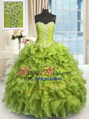 Ball Gowns Quince Ball Gowns Yellow Green Sweetheart Organza Sleeveless Floor Length Lace Up