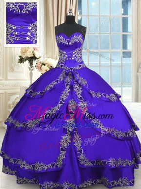 Flirting Ruffled Sweetheart Sleeveless Lace Up Sweet 16 Quinceanera Dress Blue Taffeta