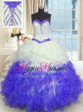 Chic Sleeveless Lace Up Floor Length Beading and Ruffles Sweet 16 Dresses