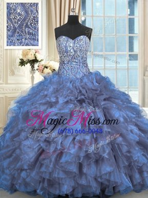 Simple Light Blue Quinceanera Gown Sweetheart Sleeveless Brush Train Lace Up