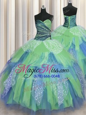 Hot Sale Sweetheart Sleeveless Lace Up Sweet 16 Dress Green Organza