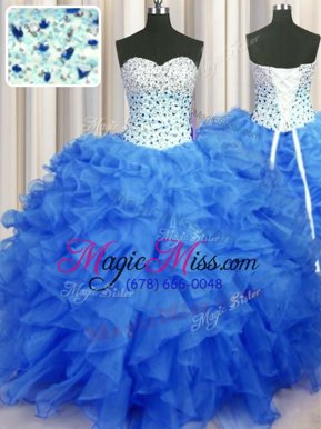 Best Selling Blue Vestidos de Quinceanera Military Ball and Sweet 16 and Quinceanera and For with Beading and Ruffles Sweetheart Sleeveless Lace Up