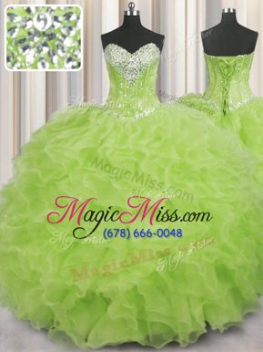 Glittering Sweetheart Sleeveless Organza Vestidos de Quinceanera Beading and Ruffles Lace Up