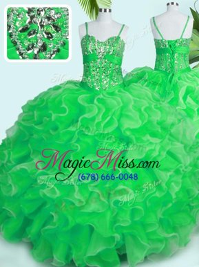 Nice Floor Length Green Quinceanera Dress Spaghetti Straps Sleeveless Lace Up