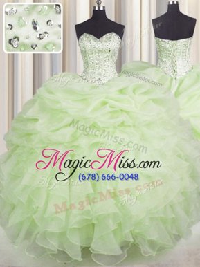 Custom Design Yellow Green Quinceanera Gowns Military Ball and Sweet 16 and Quinceanera and For with Beading and Ruffles Sweetheart Sleeveless Lace Up