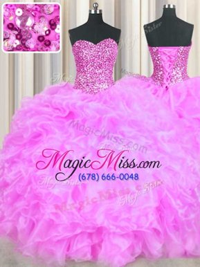 Sweetheart Sleeveless Organza Quinceanera Dresses Beading and Ruffles Lace Up