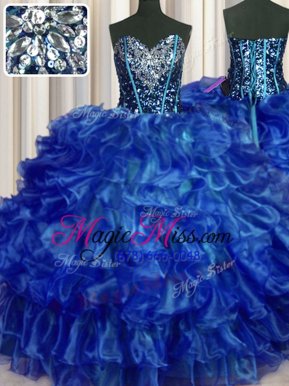 Stunning Sweetheart Sleeveless Organza Vestidos de Quinceanera Beading and Ruffles Lace Up