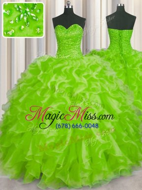 Glamorous Sweetheart Sleeveless Vestidos de Quinceanera Floor Length Beading and Ruffles Yellow Green Organza