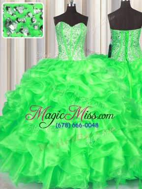 Extravagant Organza Sweetheart Sleeveless Lace Up Beading and Ruffles Sweet 16 Dresses in