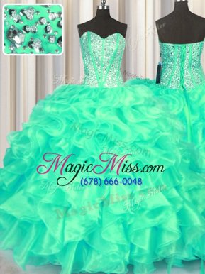 Sweetheart Sleeveless Lace Up Ball Gown Prom Dress Turquoise Organza