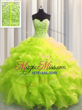 Elegant Visible Boning Sleeveless Lace Up Floor Length Beading and Ruffles Sweet 16 Dresses