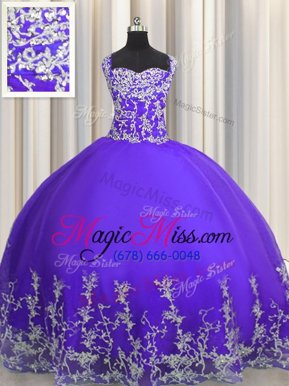 Attractive Purple Straps Lace Up Beading and Appliques Quinceanera Dresses Sleeveless