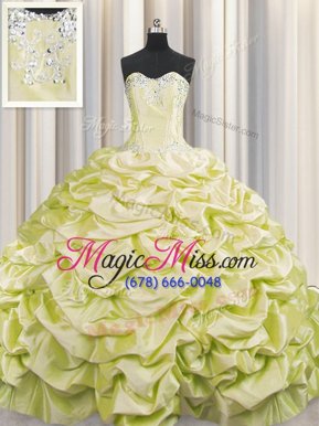 Admirable Pick Ups Brush Train Sweetheart Sleeveless Sweep Train Lace Up Vestidos de Quinceanera Light Yellow Taffeta