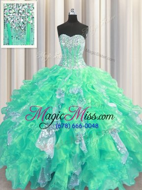 Chic Sleeveless Beading and Ruffles and Sequins Lace Up 15th Birthday Dress