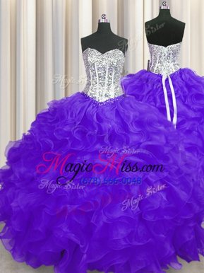 Organza Sleeveless Floor Length Quinceanera Gowns and Beading and Ruffles