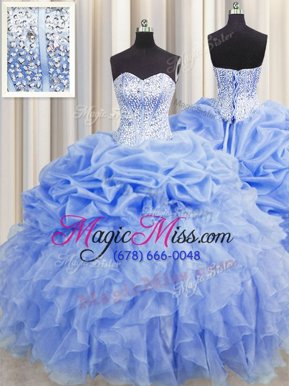 Sexy Pick Ups Visible Boning Floor Length Ball Gowns Sleeveless Baby Blue Sweet 16 Quinceanera Dress Lace Up